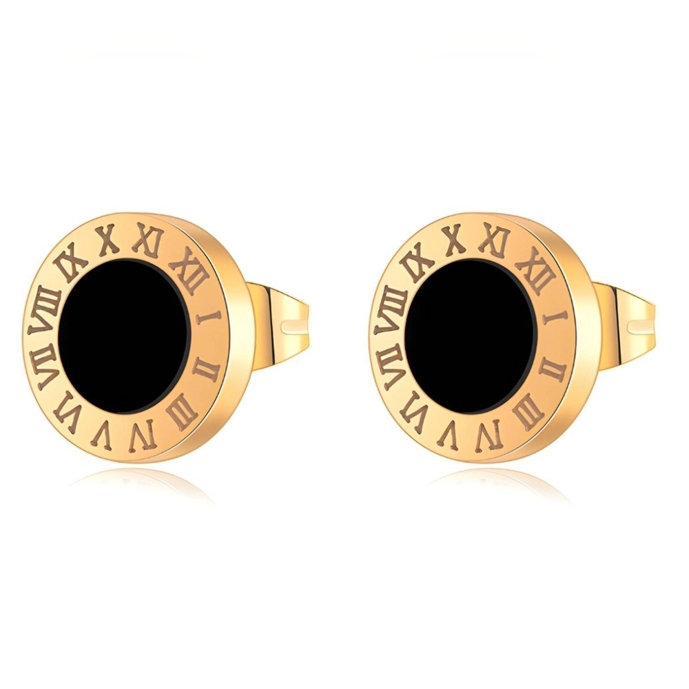 Cubic Zircon Roman Numbers Stud Earrings. Gold Plated